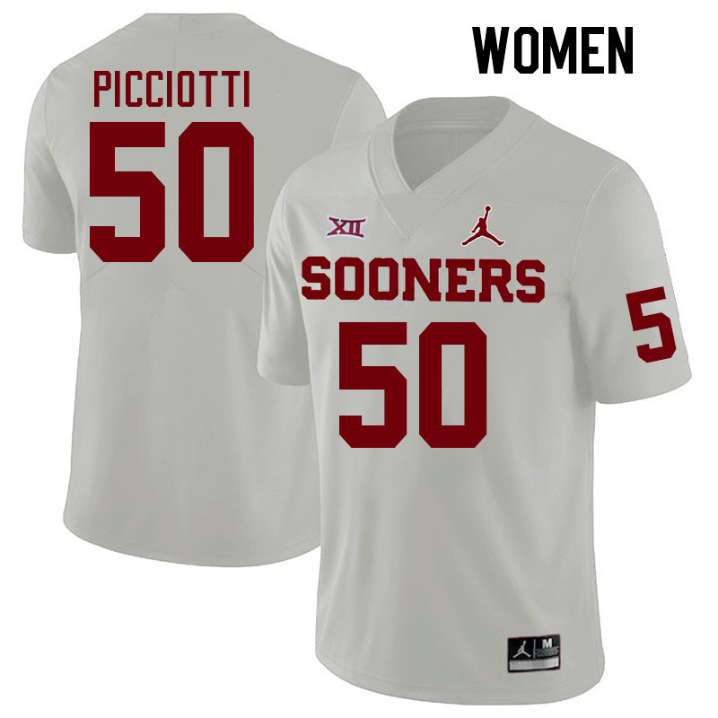 Women #50 Phil Picciotti Oklahoma Sooners College Football Jerseys Stitched-White - Click Image to Close